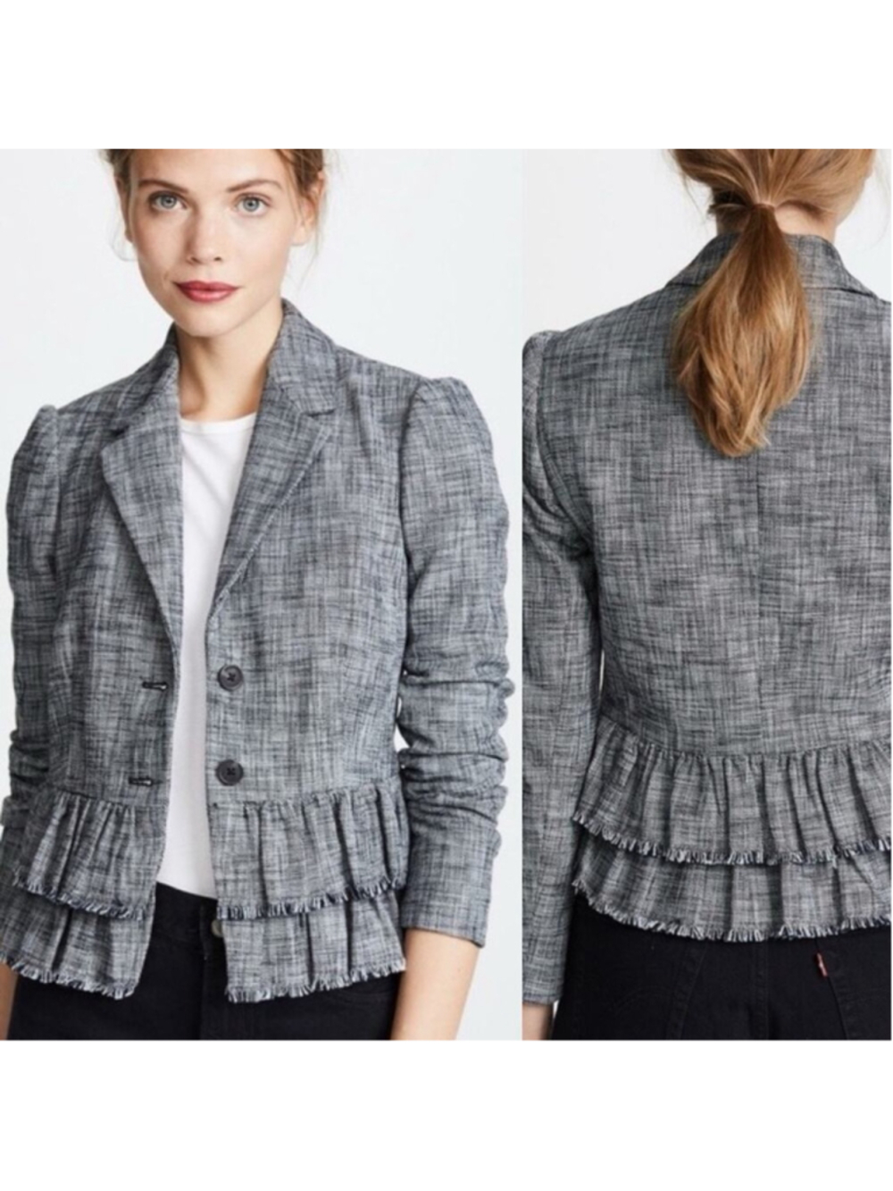 Rebecca Taylor Ruffle Peplum Minimalist Jacket Cotton Fringe Blazer $475 0